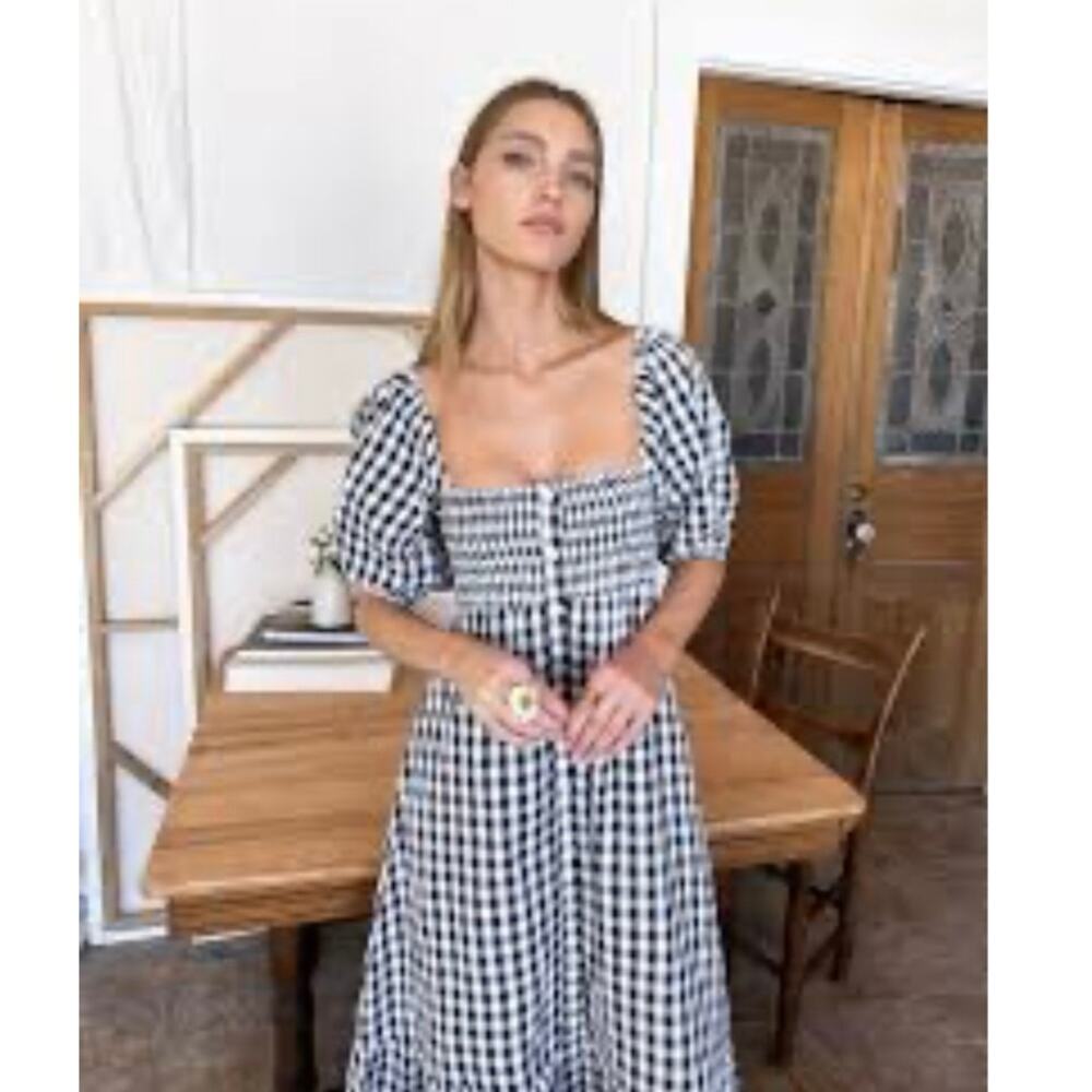 Emerson Fry Black & White Gingham Puff Sleeve Maxi Dress Size M/L